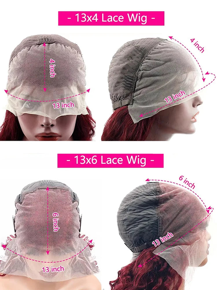 200% Body Wave Wig Burgundy 99J Lace Front