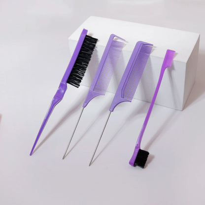 Hairstyle comb styling set of 4pc, mouse tail comb edge brush, used for brushing, and cutting hair，Special for real hair wigs