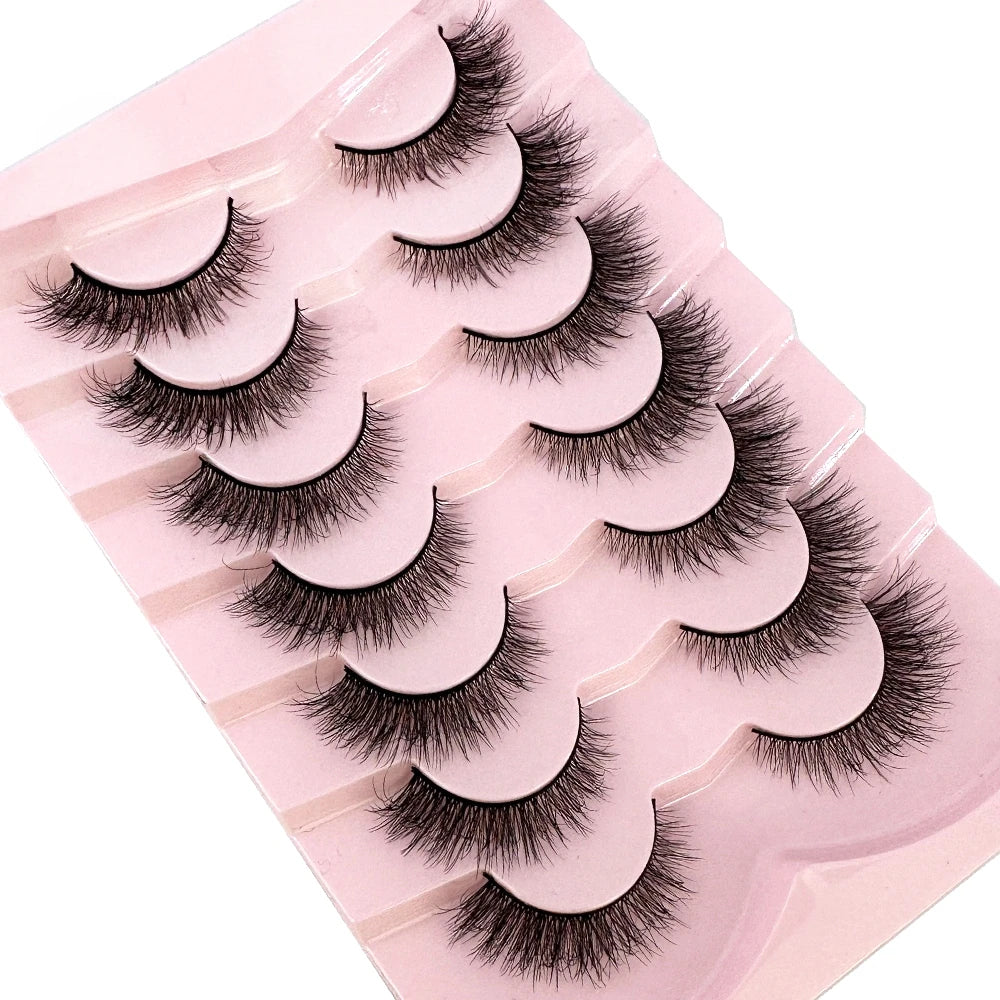 Mink Lashes Natural Look False Eyelashes Wispy Cat Eye Lashes Fluffy 3D Mink Lashes Natural Fake Lashes Strip Lashes Pack 7Pairs