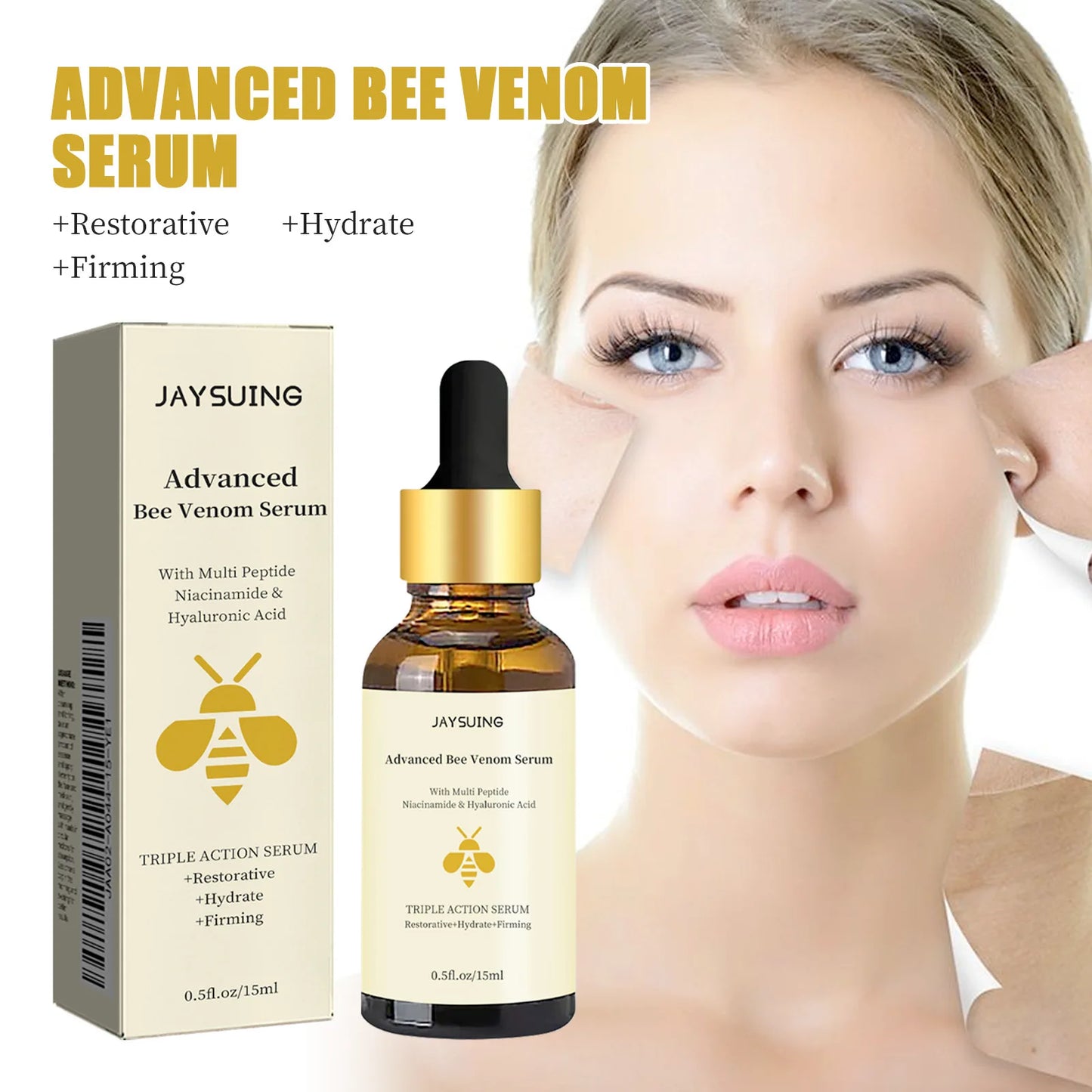 1/2/3pcs Bee Venom Facial Serum Face Essence Wrinkle Reduction Skin Tightening Natural Collagen Booster Hyaluronic Acid  Essence