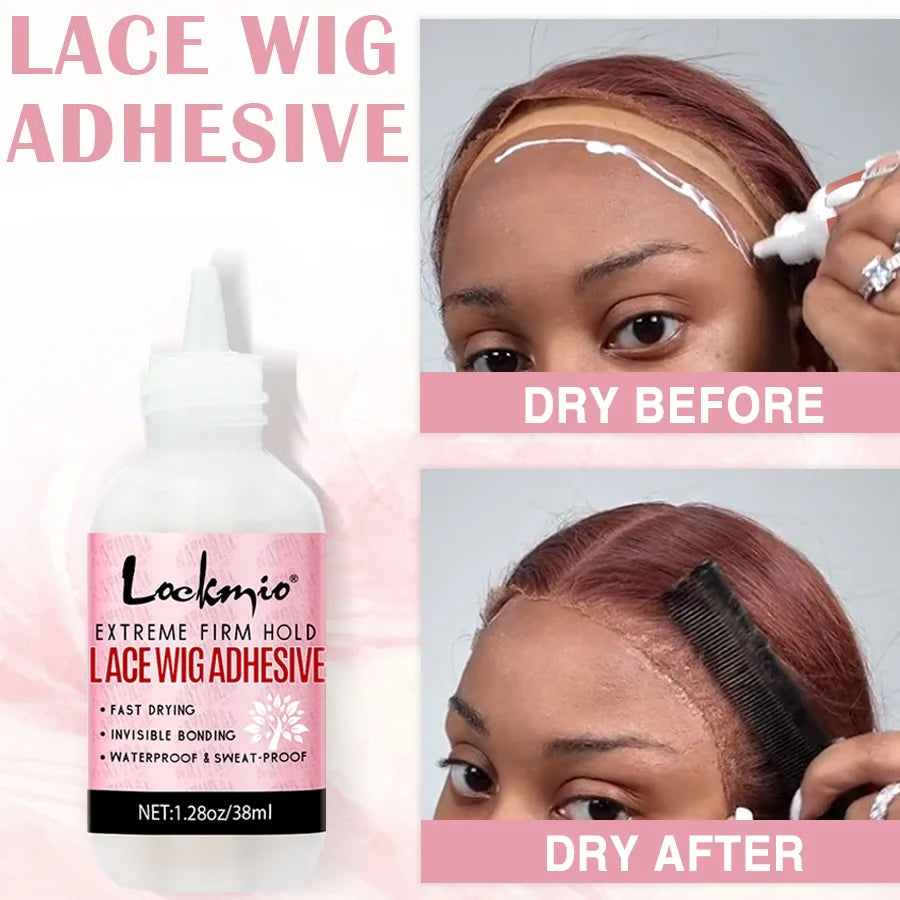 LOCKMIO Wig Glue Waterproof Adhesive for Bonding Lace Toupee Front Closure 6pcs/set Travel Size Wigs Extension Kit for Beginners