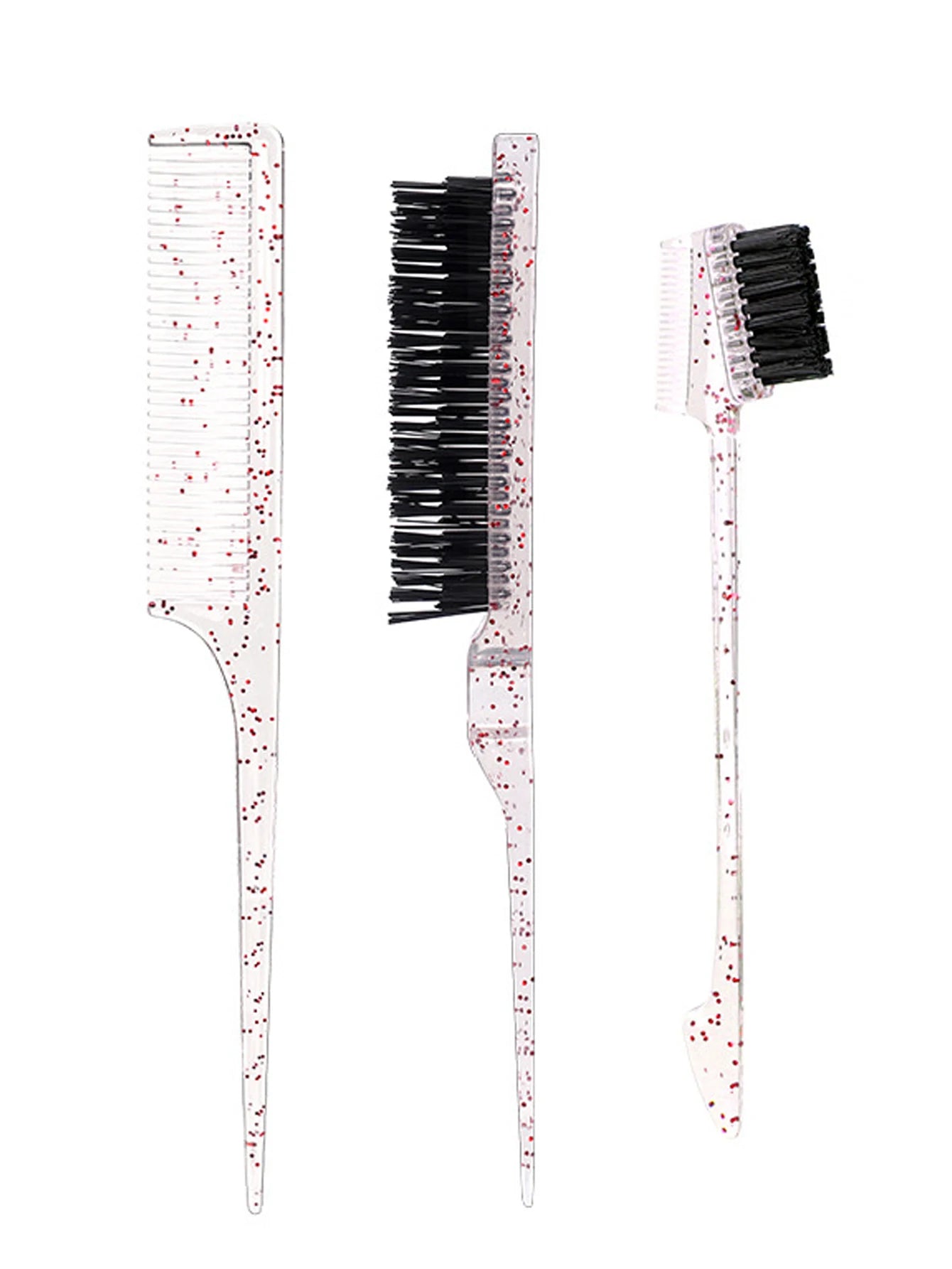 3-piece transparent comb set with double-sided edge control brush  tear brush and pointed tail comb Special for real hair wigs