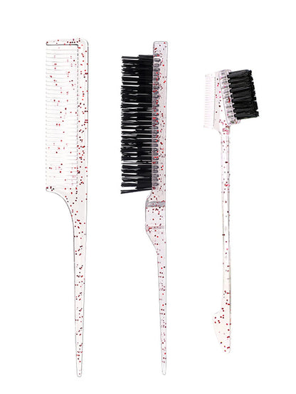 3-piece transparent comb set with double-sided edge control brush  tear brush and pointed tail comb Special for real hair wigs