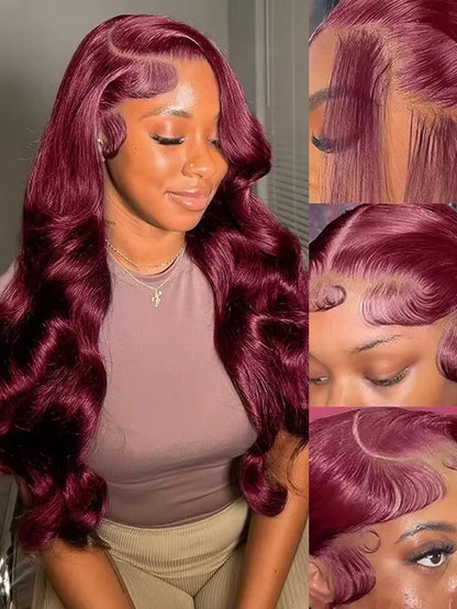 200% Body Wave Wig Burgundy 99J Lace Front