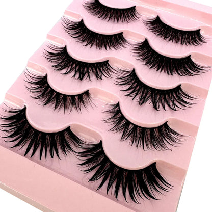 NEW 5Pairs Cosplay Anime Eyelashes Makeup Women Manga Lashes Dramatic Fairy Clusters False Lashes Wet Look Fake Lashes