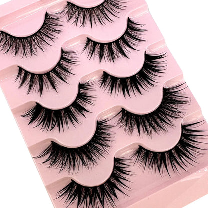 NEW 5Pairs Cosplay Anime Eyelashes Makeup Women Manga Lashes Dramatic Fairy Clusters False Lashes Wet Look Fake Lashes