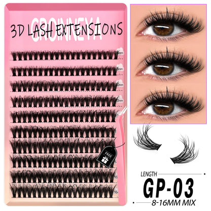 GROINNEYA Lashes Clusters Kit Mixed Individual Lashes Fluffy Faux Mink Lashes Soft Natural DIY Lashes Extension Set Makeup
