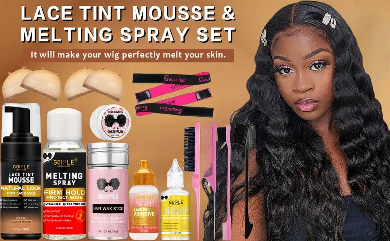 GOIPLE Melting Spray Glue for Lace Front Wig Tint Mousse Foam Waterproof Hair Extension Bond Adhesive Wax Stick Edge Control Gel