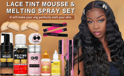 GOIPLE Melting Spray Glue for Lace Front Wig Tint Mousse Foam Waterproof Hair Extension Bond Adhesive Wax Stick Edge Control Gel