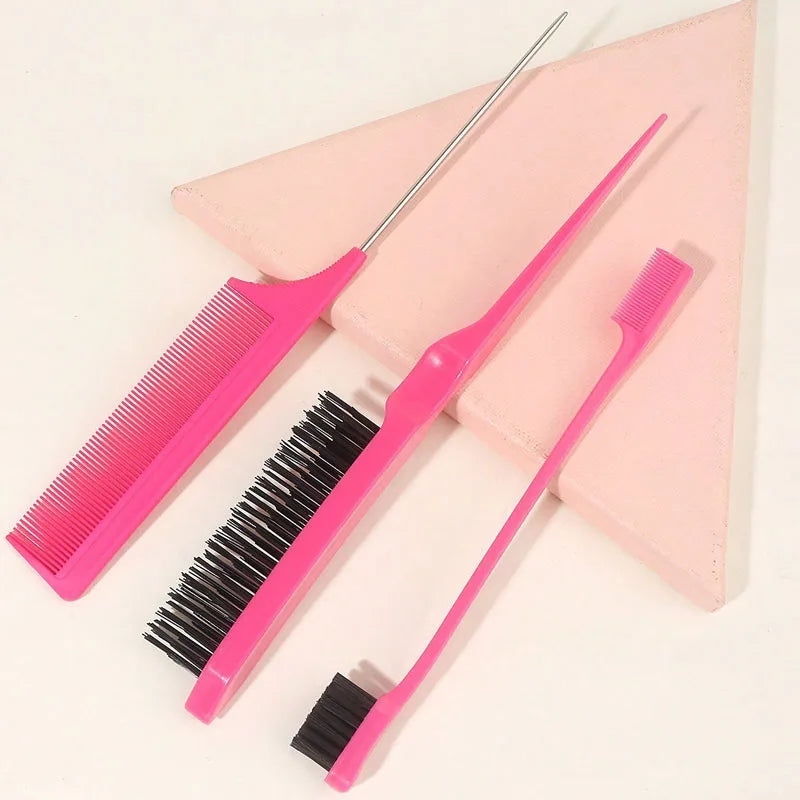 3-piece hair styling comb set with triple tear hair brush, mouse tail comb edge brush, salon hair styling tool, hair tail tool