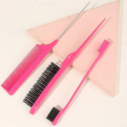 3-piece hair styling comb set with triple tear hair brush, mouse tail comb edge brush, salon hair styling tool, hair tail tool