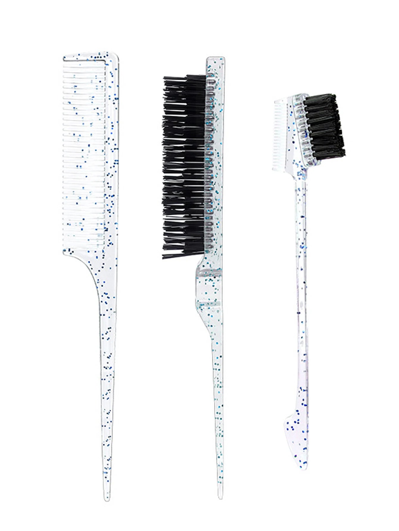 3-piece transparent comb set with double-sided edge control brush  tear brush and pointed tail comb Special for real hair wigs