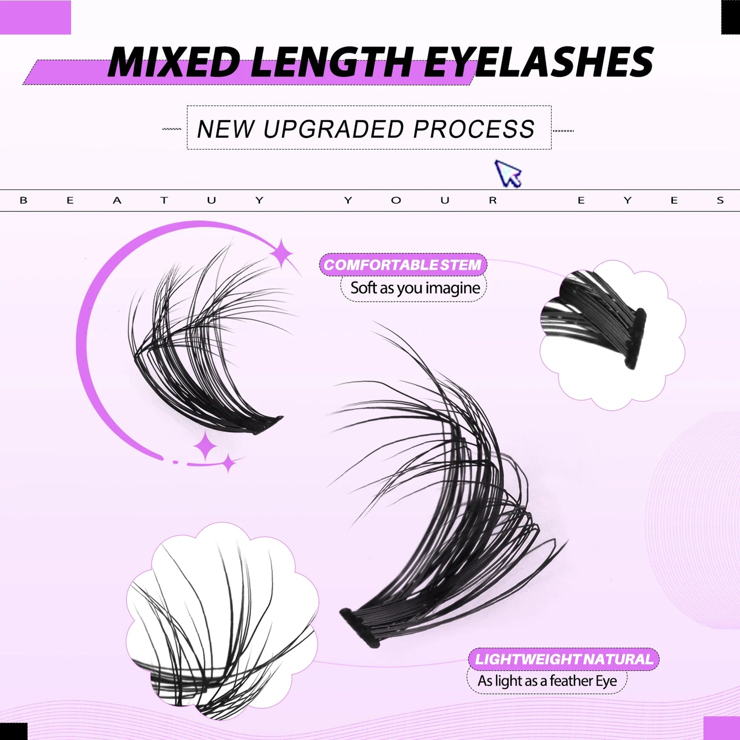 GROINNEYA Lashes Clusters Kit Mixed Individual Lashes Fluffy Faux Mink Lashes Soft Natural DIY Lashes Extension Set Makeup