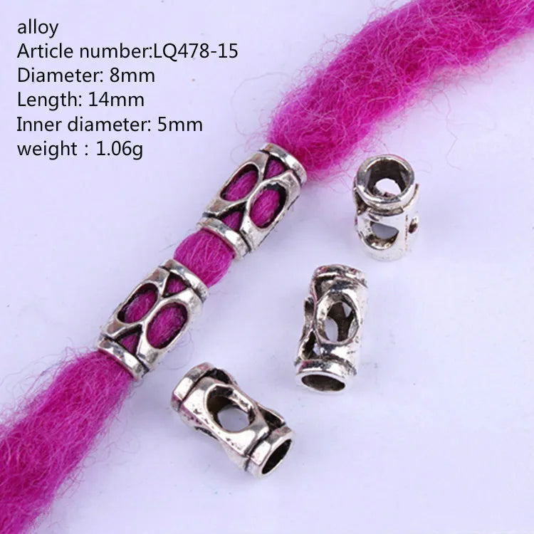 5Pcs/bag Metal Hair Braid Rings Dreadlock Beads Cuffs Tubes 3D Charms Dreadlock Dread Hair Braids Jewelry Decoration Accessories