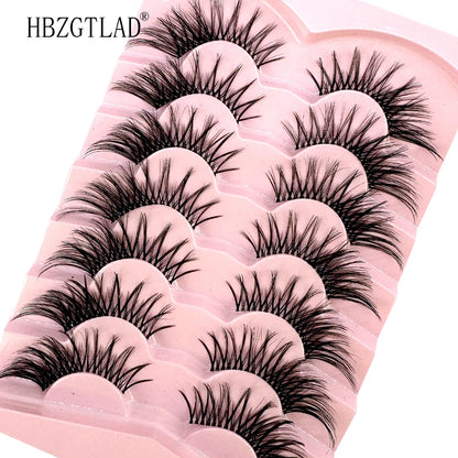 NEW 7Pairs Cat Eye Lashes Faux Mink Eyelashes Natural long Full Strip Lashes Winged End Eye Elongated Fake Lashes Soft Eyelashes