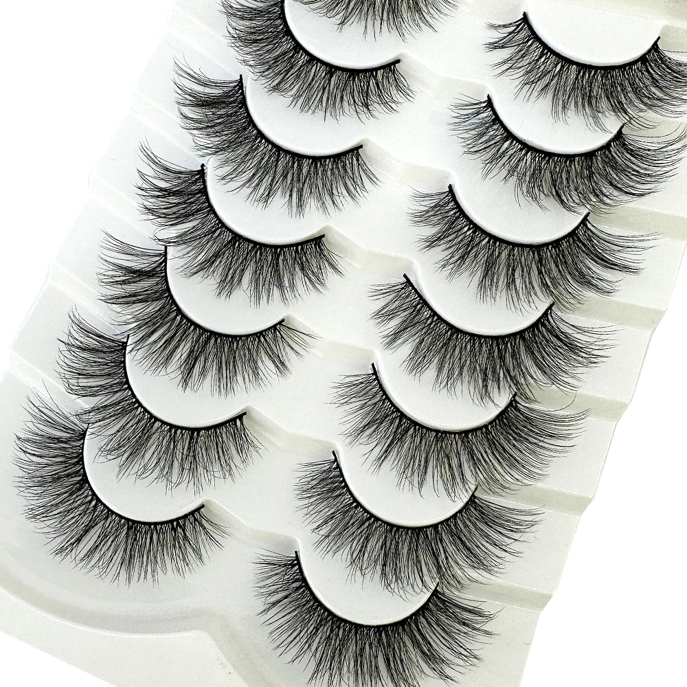 NEW 7Pairs Cat Eye Lashes Faux Mink Eyelashes Natural long Full Strip Lashes Winged End Eye Elongated Fake Lashes Soft Eyelashes