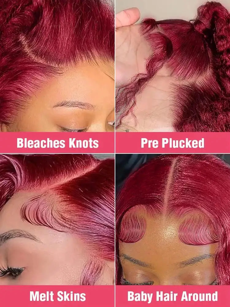 200% Body Wave Wig Burgundy 99J Lace Front