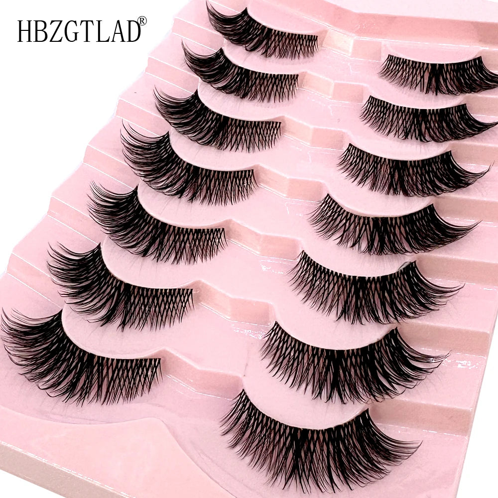 NEW 7Pairs Cat Eye Lashes Faux Mink Eyelashes Natural long Full Strip Lashes Winged End Eye Elongated Fake Lashes Soft Eyelashes