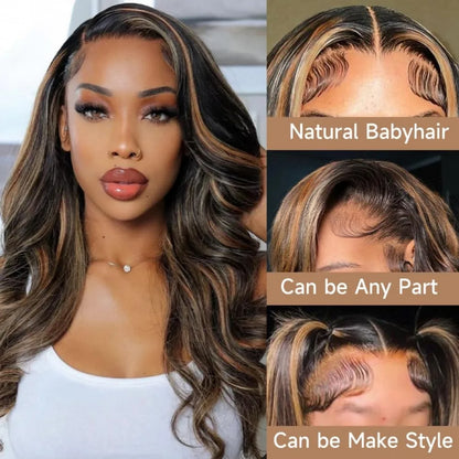 32 Inch Highlight Lace Front Wig Human Hair 1B/30 Body Wave Ombre Lace Front Wig Human Hair 13x6 Lace Frontal Wigs 180 Density