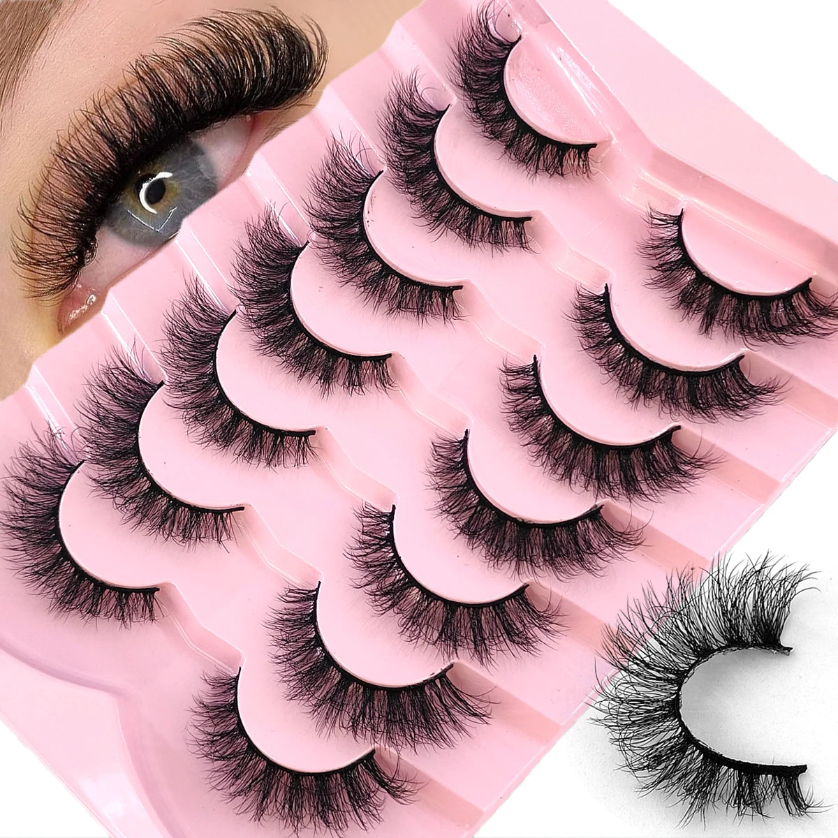 New 7 Pairs Mink Lashes Natural Look False Eyelashes Wispy Cat Eye Lashes Fluffy 3D Mink Lashes Natural Fake Lashes Strip Lashes