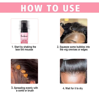 Wig Tint Foam for Lace Front Dyeing Mousse Natural Quick Dry Grid Invisible Color Hair Spray for Toupees