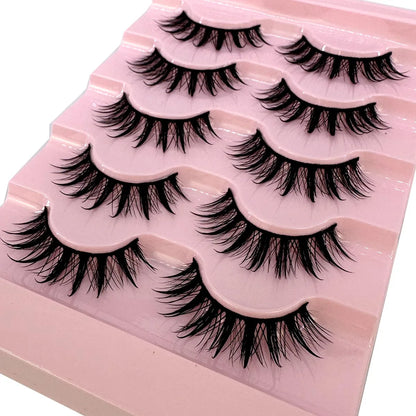 NEW 5Pairs Cosplay Anime Eyelashes Makeup Women Manga Lashes Dramatic Fairy Clusters False Lashes Wet Look Fake Lashes