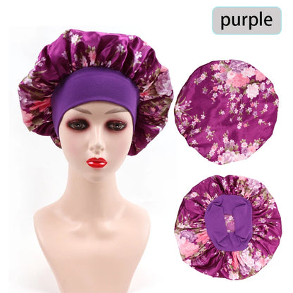 2Pcs Large Print Satin Bonnet With Stretchy Headwrap For Curly Hair Smooth Women Hair Cover Hair Wrap Cap Silk Scarf Sleep Hat
