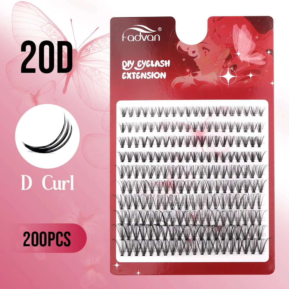 Fadvan DIY Cluster Lashes Mixed Tray Individual Lashes Volume Eye Lashes Soft Natural Lashes Mink Lash Cluster False Eyelashes