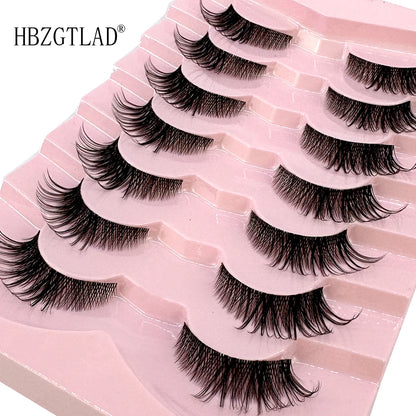 NEW 7Pairs Cat Eye Lashes Faux Mink Eyelashes Natural long Full Strip Lashes Winged End Eye Elongated Fake Lashes Soft Eyelashes