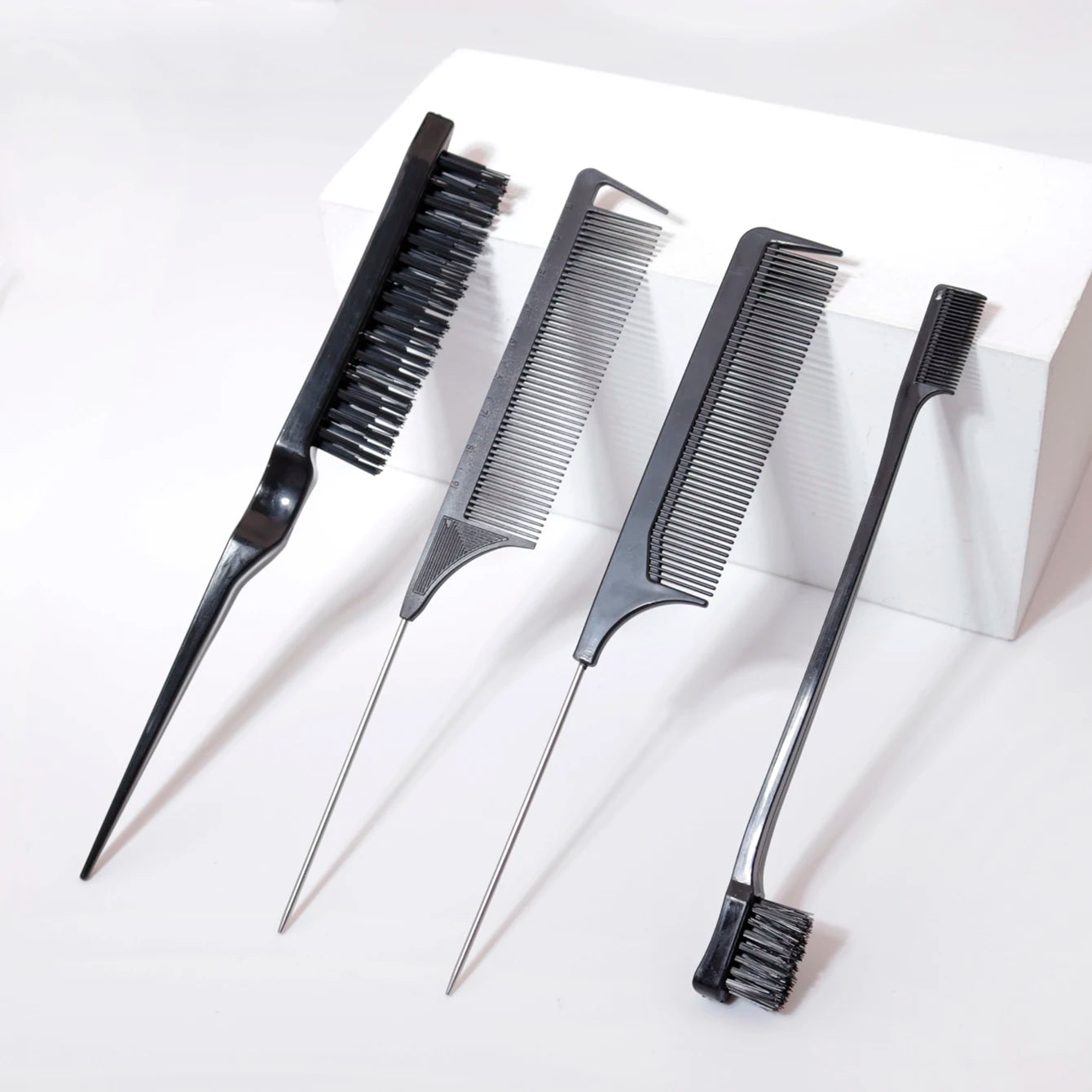 Hairstyle comb styling set of 4pc, mouse tail comb edge brush, used for brushing, and cutting hair，Special for real hair wigs