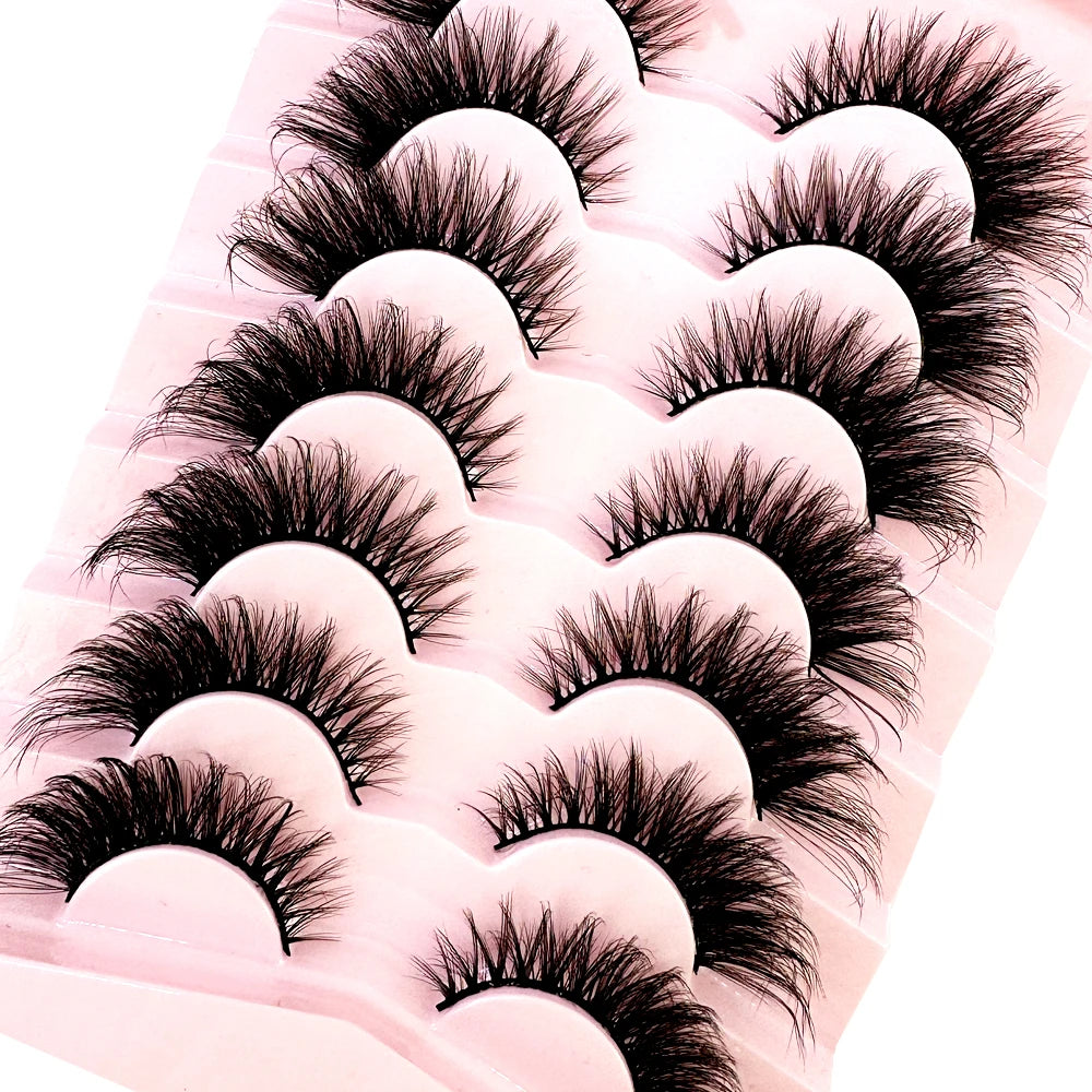 NEW 7Pairs Cat Eye Lashes Faux Mink Eyelashes Natural long Full Strip Lashes Winged End Eye Elongated Fake Lashes Soft Eyelashes
