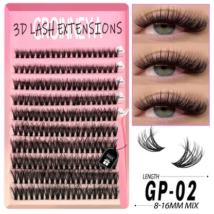 GROINNEYA Lashes Clusters Kit Mixed Individual Lashes Fluffy Faux Mink Lashes Soft Natural DIY Lashes Extension Set Makeup