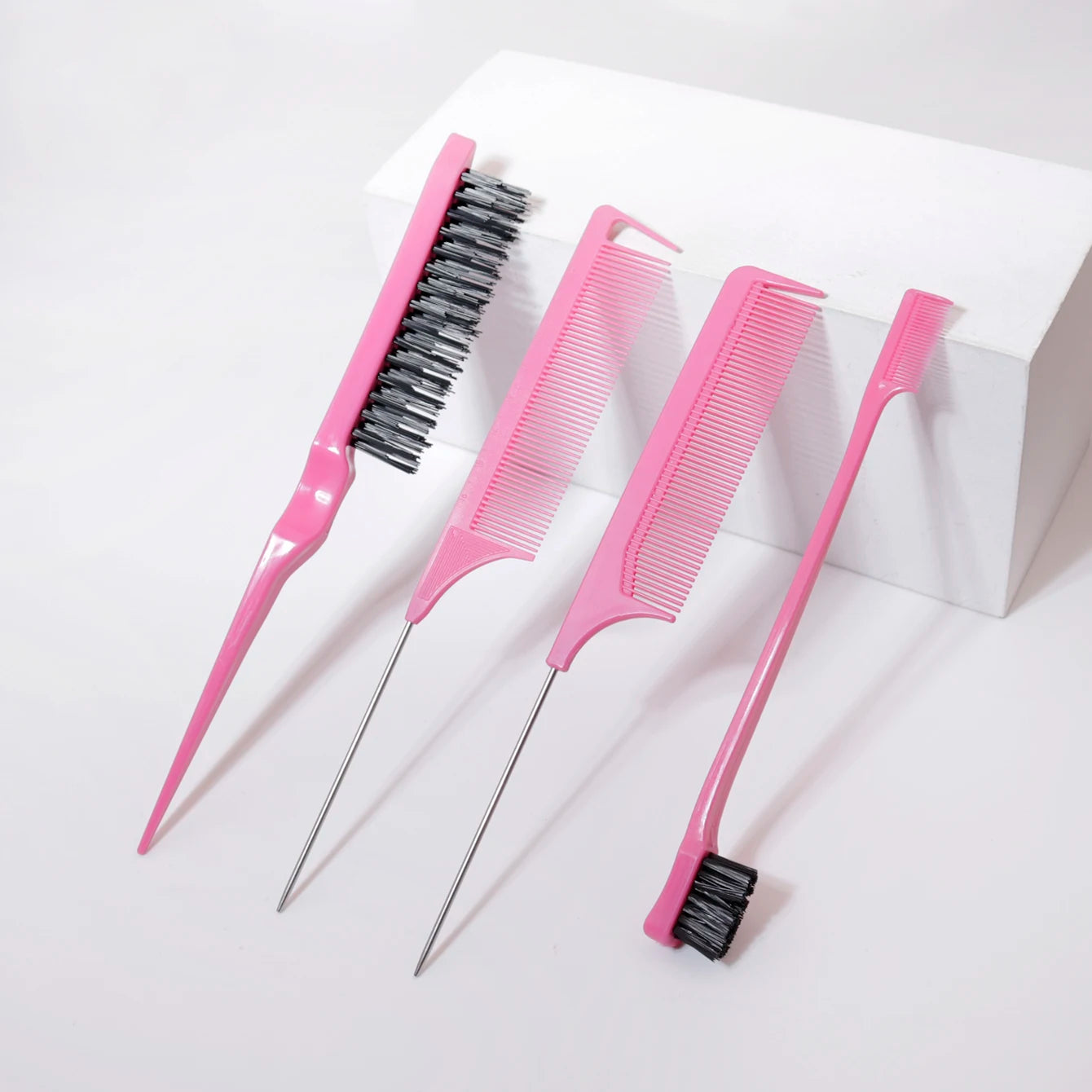 Hairstyle comb styling set of 4pc, mouse tail comb edge brush, used for brushing, and cutting hair，Special for real hair wigs