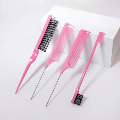 Hairstyle comb styling set of 4pc, mouse tail comb edge brush, used for brushing, and cutting hair，Special for real hair wigs