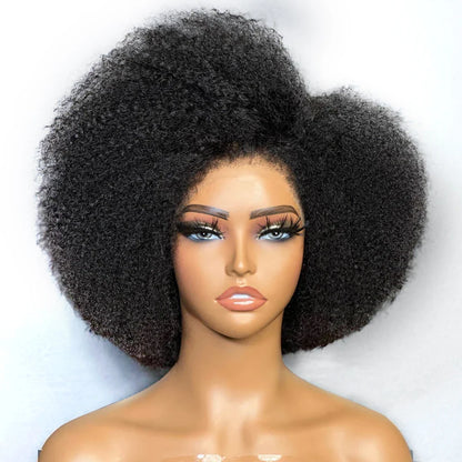 Idoli Hair Side Part Afro Curly Bouncy No Glue Minimalist Lace Wig 100% Human Hair Natural Black Color Bob Wig Human Hair