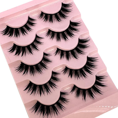 NEW 5Pairs Cosplay Anime Eyelashes Makeup Women Manga Lashes Dramatic Fairy Clusters False Lashes Wet Look Fake Lashes