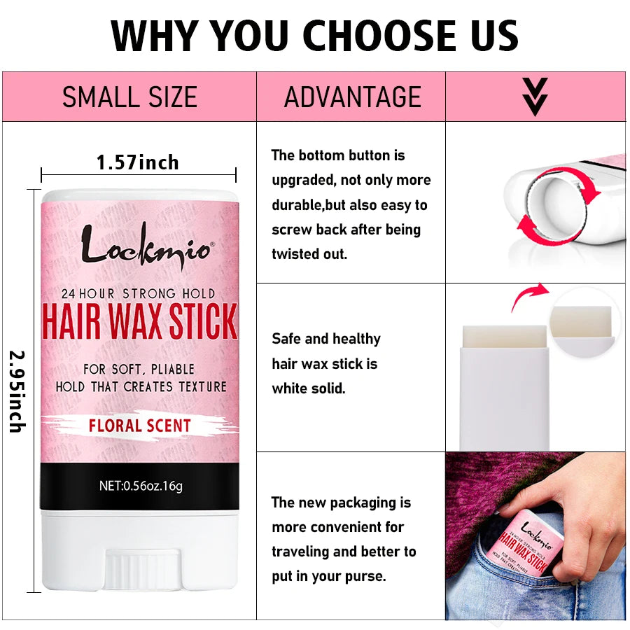 LOCKMIO Floral Scent Wax Stick Styling Smoothing Hair Pomade With Edge Control Brush Kit Anti-Frizz Flyaways For Natural Wigs