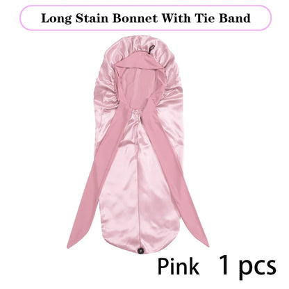 Leopard Print Satin Sleep Cap For Long Hair And Dreadlock Extra Large Silky Bonnet With Long Wide Tie For Women Sleeping Bonnet