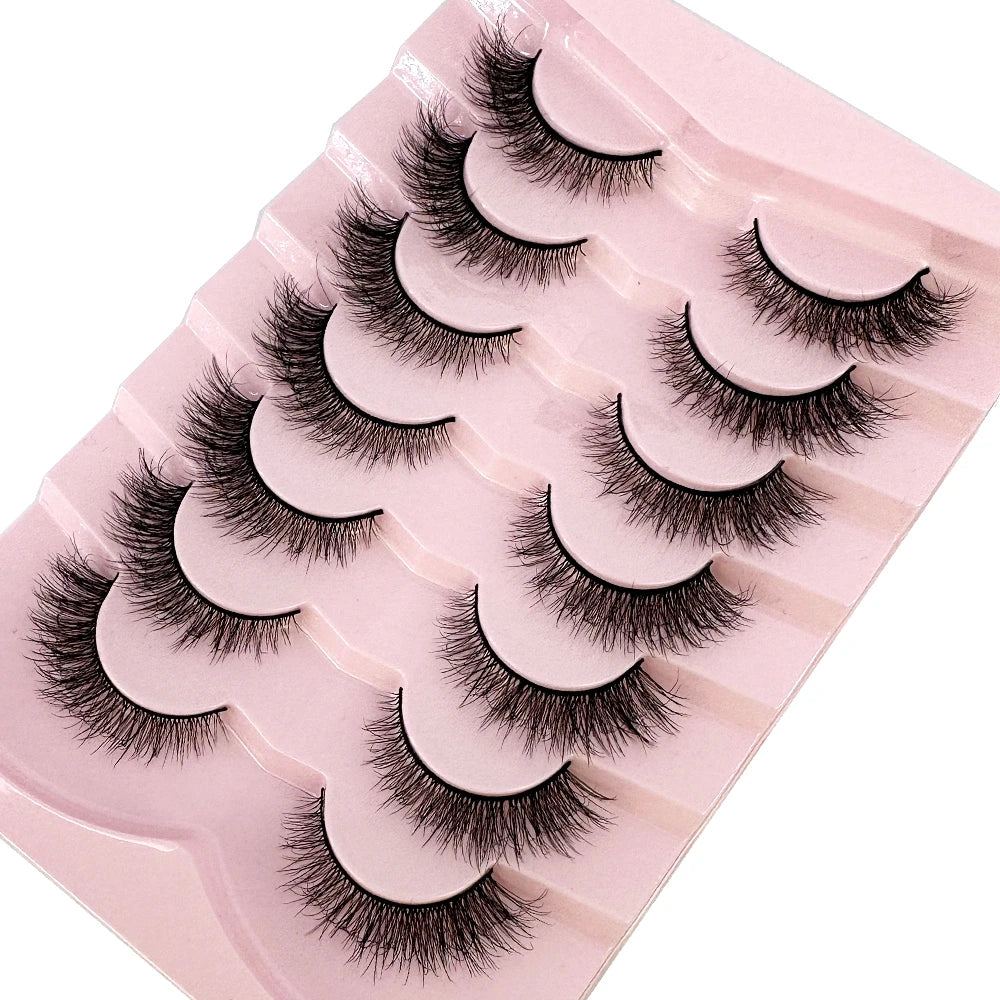 Mink Lashes Natural Look False Eyelashes Wispy Cat Eye Lashes Fluffy 3D Mink Lashes Natural Fake Lashes Strip Lashes Pack 7Pairs