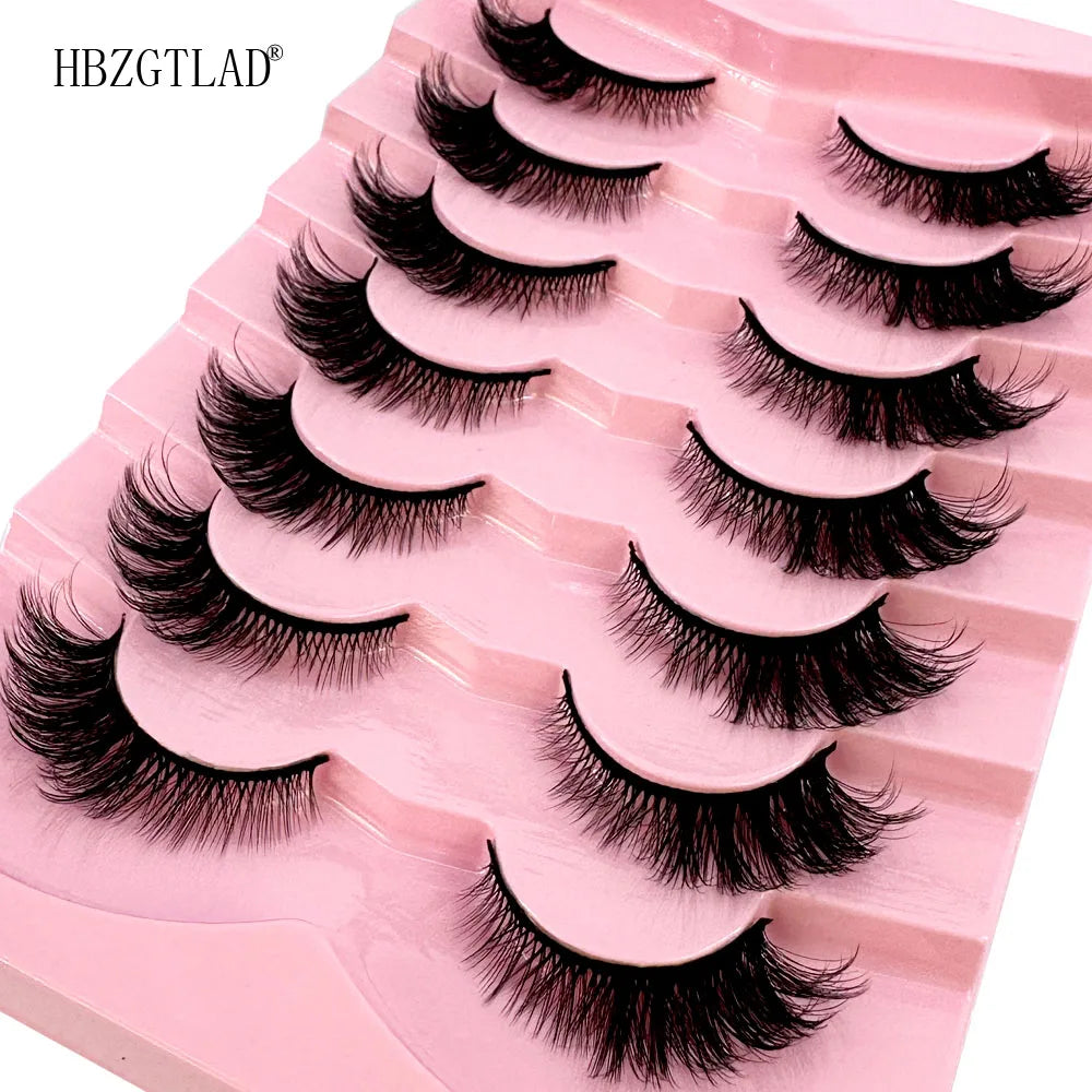 NEW 7Pairs Cat Eye Lashes Faux Mink Eyelashes Natural long Full Strip Lashes Winged End Eye Elongated Fake Lashes Soft Eyelashes
