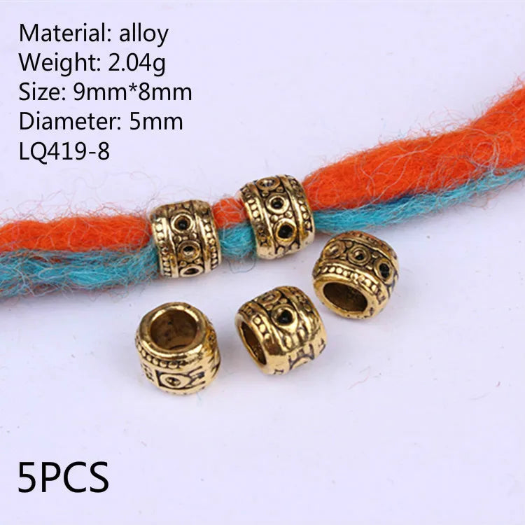 5Pcs/bag Metal Hair Braid Rings Dreadlock Beads Cuffs Tubes 3D Charms Dreadlock Dread Hair Braids Jewelry Decoration Accessories