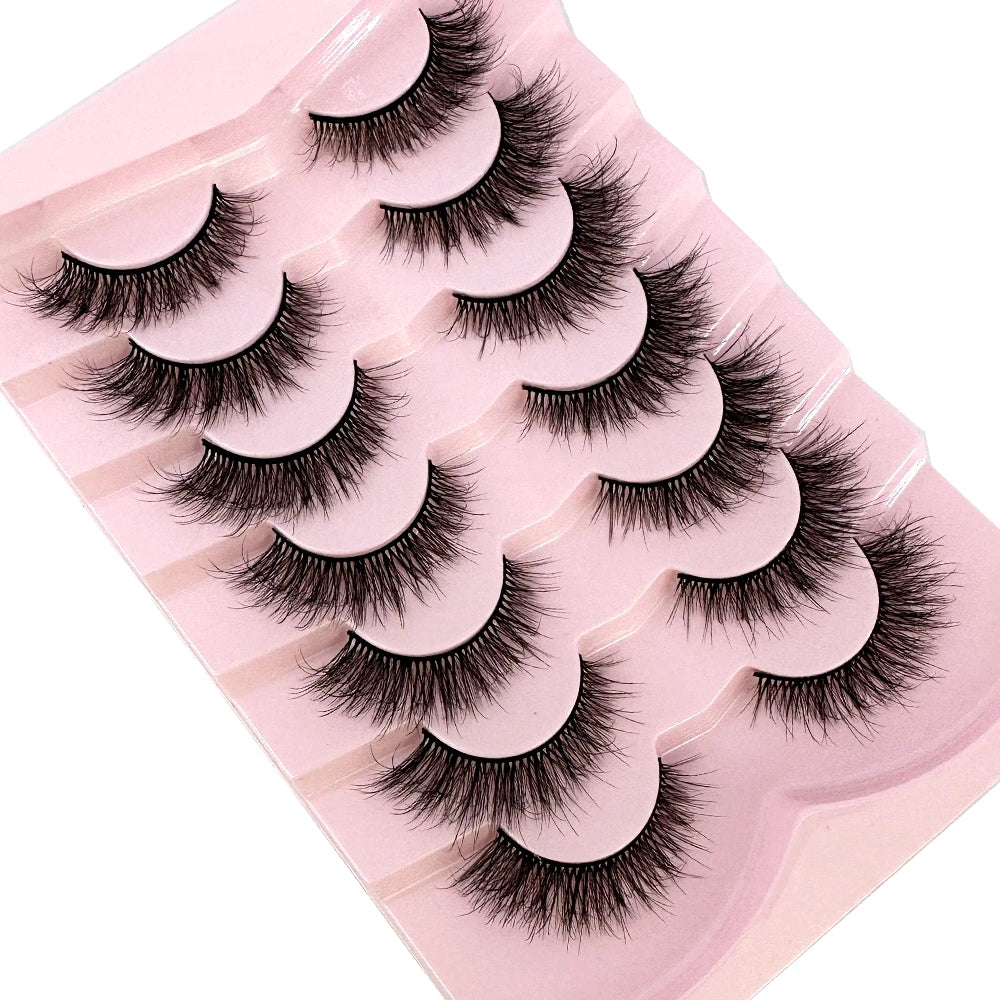 Mink Lashes Natural Look False Eyelashes Wispy Cat Eye Lashes Fluffy 3D Mink Lashes Natural Fake Lashes Strip Lashes Pack 7Pairs