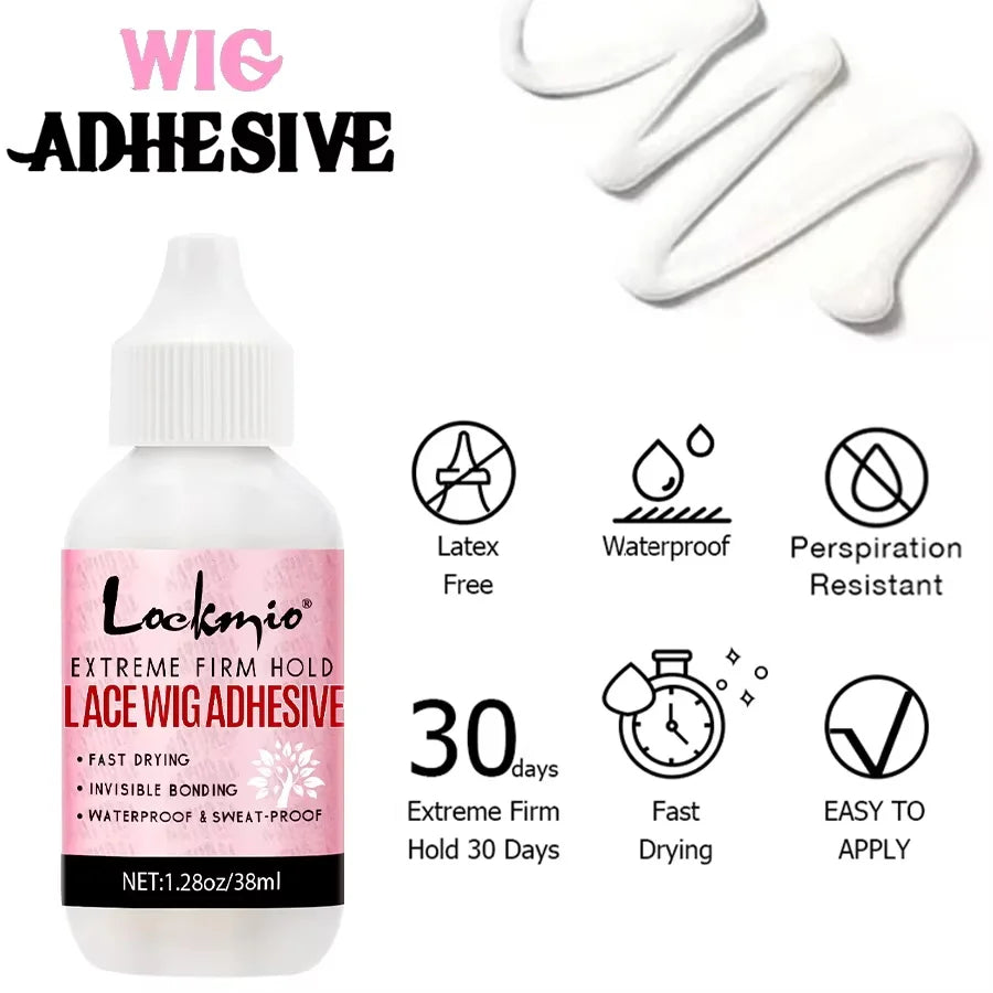 LOCKMIO Wig Glue Waterproof Adhesive for Bonding Lace Toupee Front Closure 6pcs/set Travel Size Wigs Extension Kit for Beginners