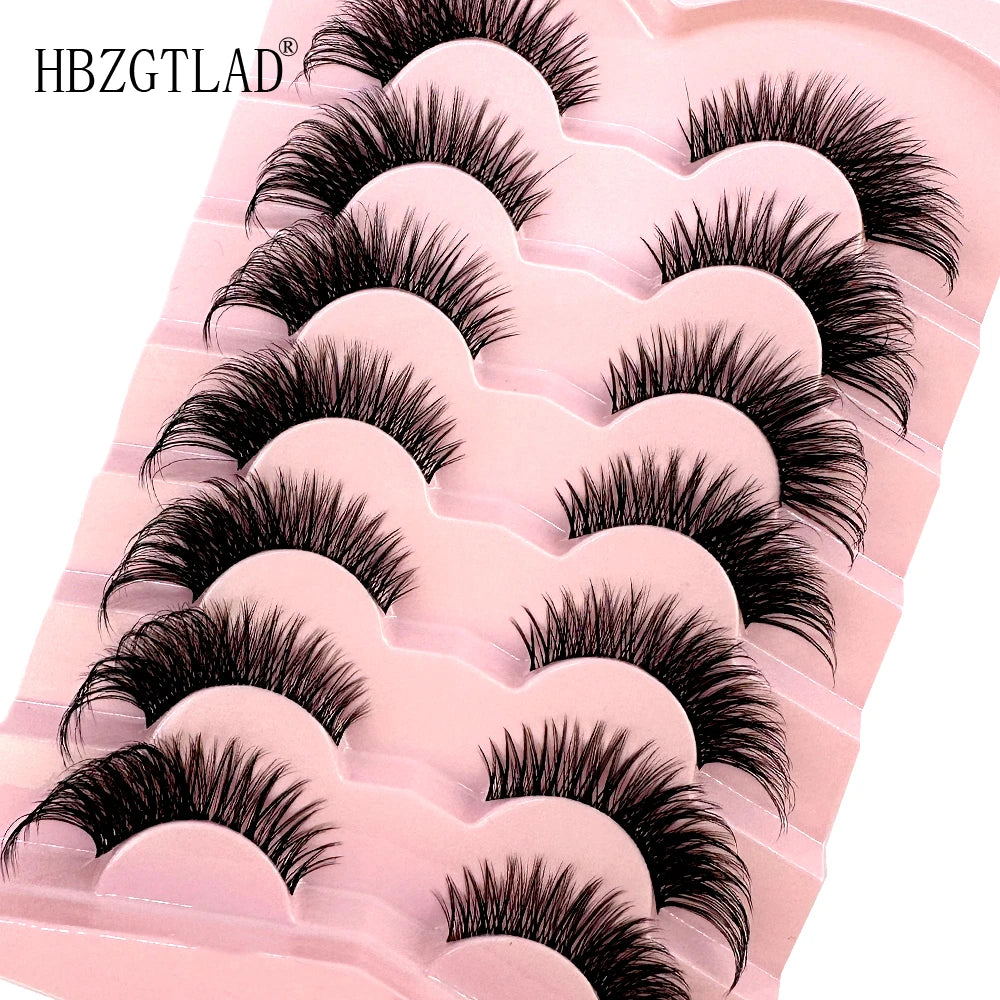 NEW 7Pairs Cat Eye Lashes Faux Mink Eyelashes Natural long Full Strip Lashes Winged End Eye Elongated Fake Lashes Soft Eyelashes