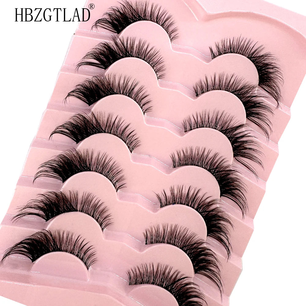 NEW 7Pairs Cat Eye Lashes Faux Mink Eyelashes Natural long Full Strip Lashes Winged End Eye Elongated Fake Lashes Soft Eyelashes