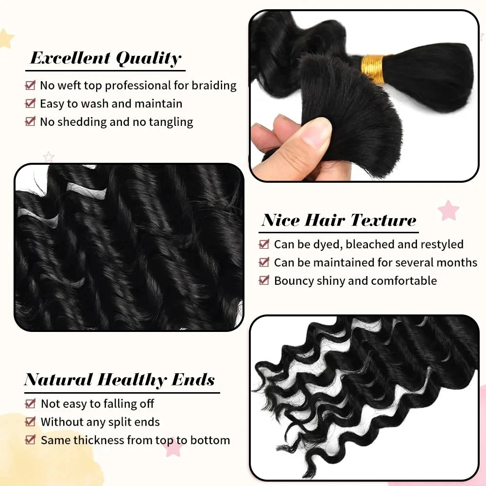 Human Braiding Hair Deep Wave Bulk for Braiding