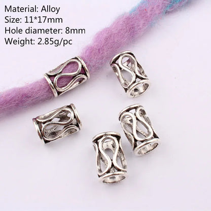 5Pcs/bag Metal Hair Braid Rings Dreadlock Beads Cuffs Tubes 3D Charms Dreadlock Dread Hair Braids Jewelry Decoration Accessories