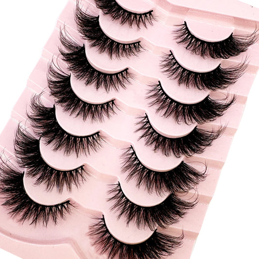 NEW 7Pairs Cat Eye Lashes Faux Mink Eyelashes Natural long Full Strip Lashes Winged End Eye Elongated Fake Lashes Soft Eyelashes