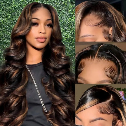 32 Inch Highlight Lace Front Wig Human Hair 1B/30 Body Wave Ombre Lace Front Wig Human Hair 13x6 Lace Frontal Wigs 180 Density
