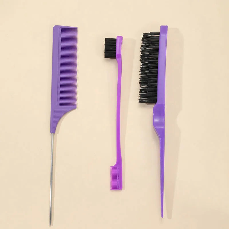 3-piece hair styling comb set with triple tear hair brush, mouse tail comb edge brush, salon hair styling tool, hair tail tool